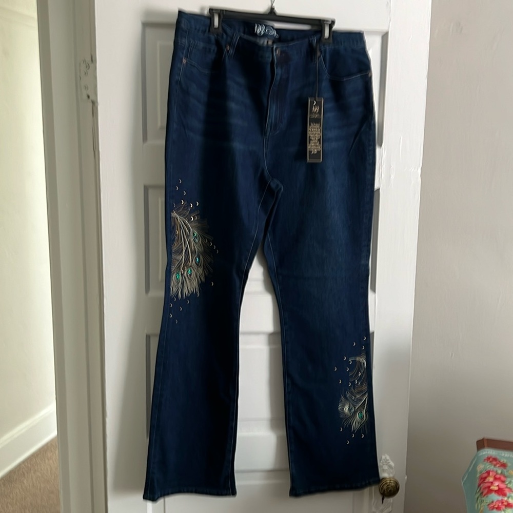 Embellished Peacock design DG2 dark denim jeans